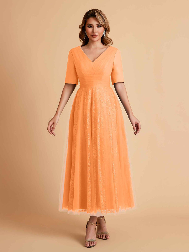 Robes de mère de la mariée élégantes manches mi-longues et col en V
