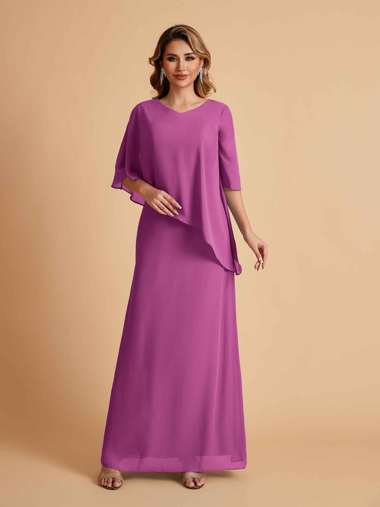 Robes élégantes en mousseline de soie manches mi-longues et col en V