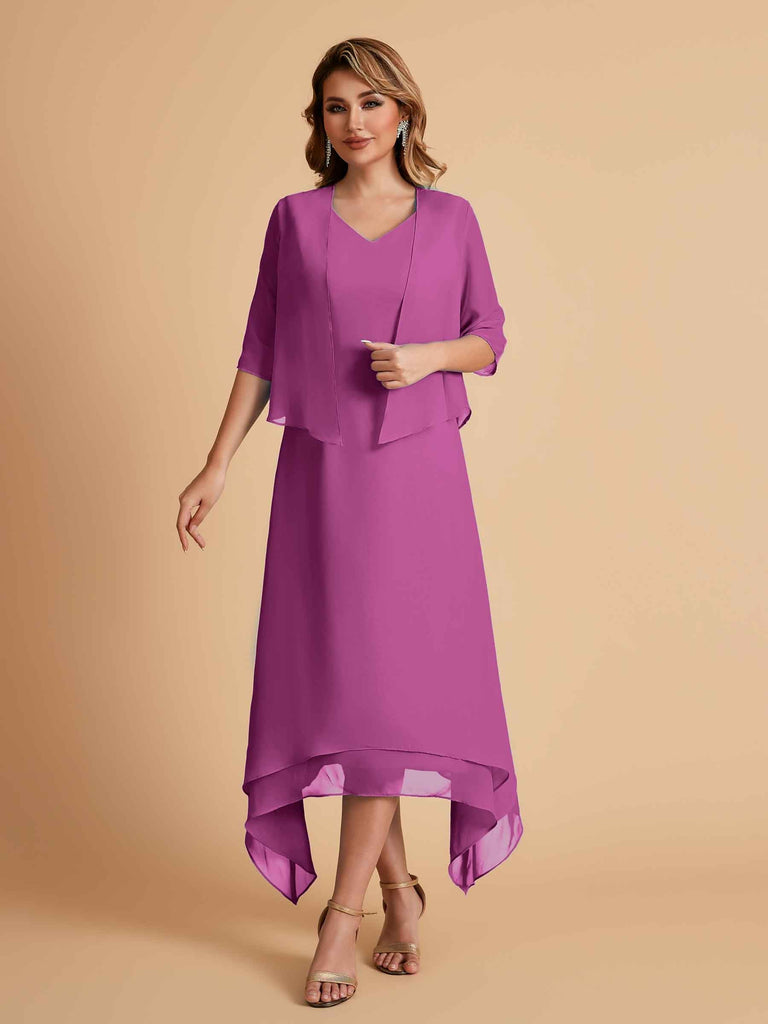 Robes de mère de la mariée élégantes en mousseline à manches courtes