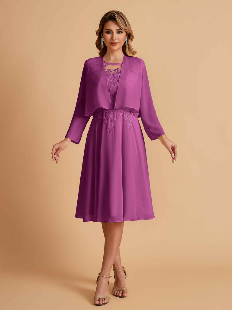 Robe de mère de la mariée courte et élégante en mousseline de soie trapèze