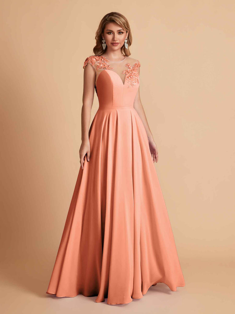 robes d'invitées de mariage en mousseline haut en dentelle illusion col en V
