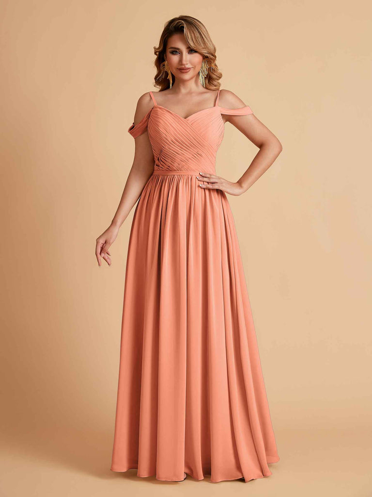Robe élégante en mousseline trapèze épaules dénudées col en V