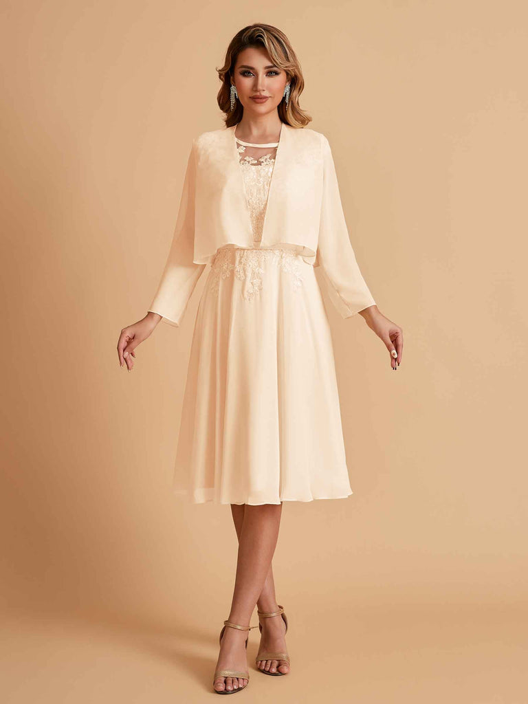 Robe de mère de la mariée courte et élégante en mousseline de soie trapèze