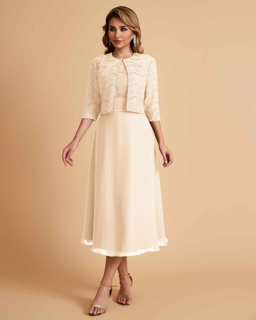 A-ligne sans manches Robe de mère de la mariée élégante longueur thé
