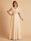 Robes de mère de la mariée élégantes en mousseline de soie manches mi-longues et col en V
