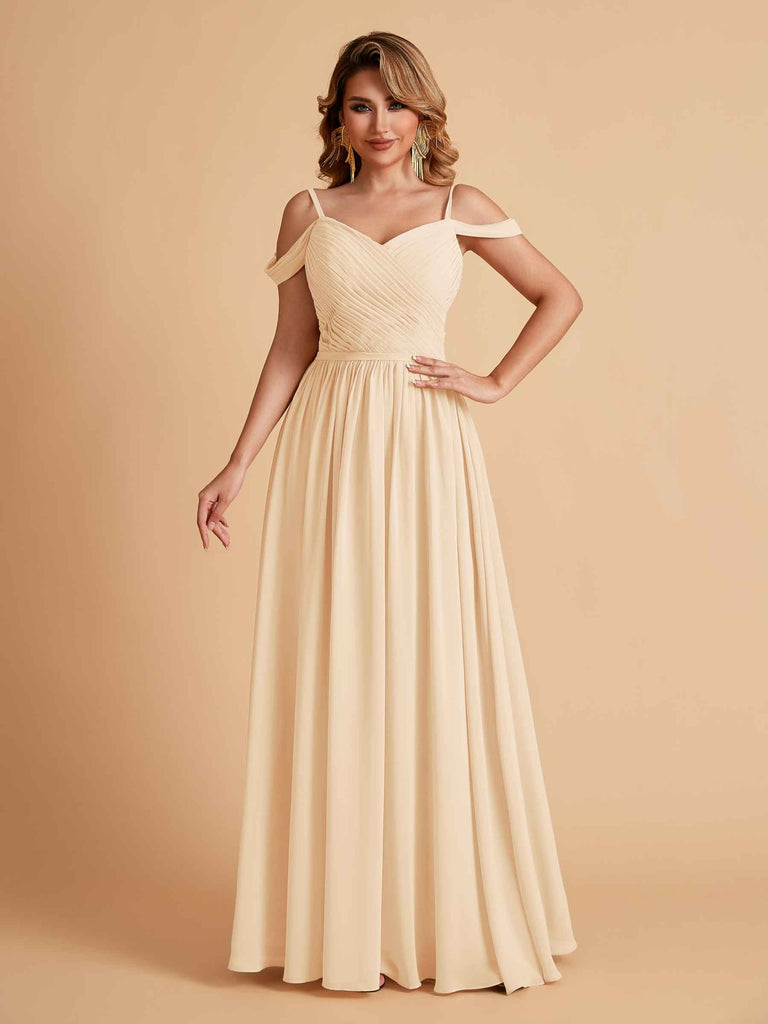 Robe élégante en mousseline trapèze épaules dénudées col en V