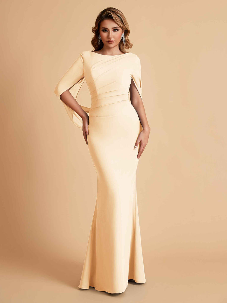 Robes de mère élégantes en mousseline de soie à manches mi-longues et perles