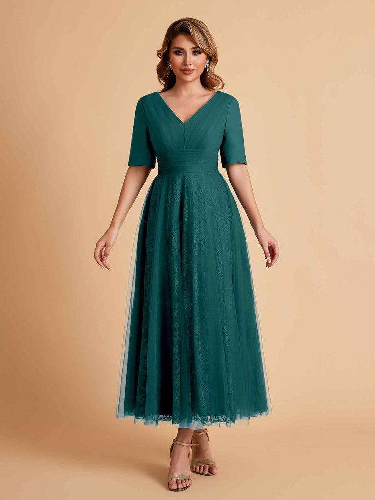 Robes de mère de la mariée élégantes manches mi-longues et col en V