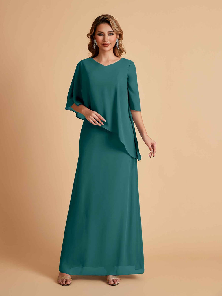 Robes élégantes en mousseline de soie manches mi-longues et col en V