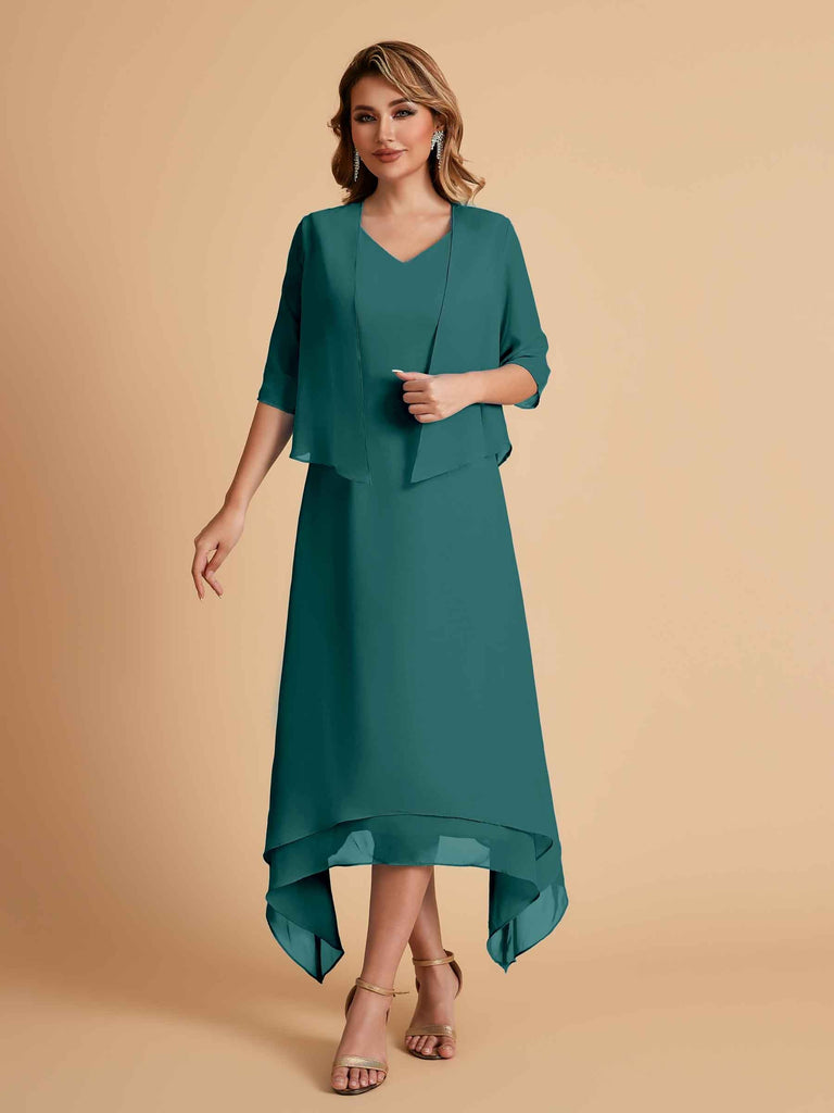 Robes de mère de la mariée élégantes en mousseline à manches courtes
