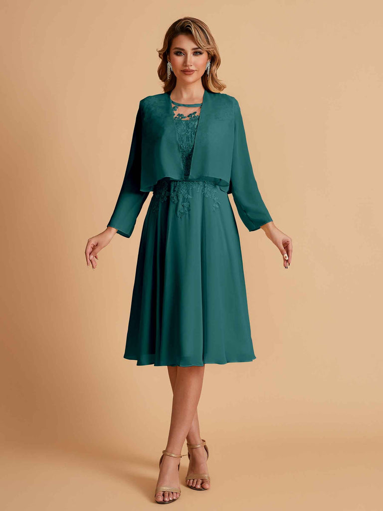 Robe de mère de la mariée courte et élégante en mousseline de soie trapèze