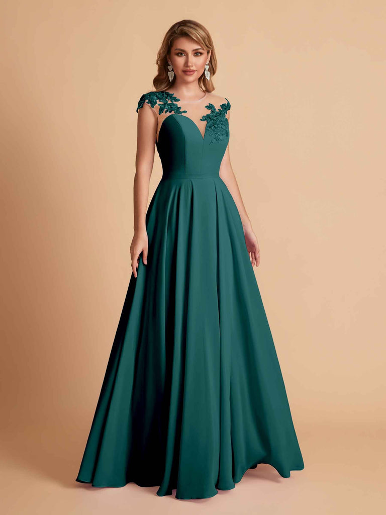 robes d'invitées de mariage en mousseline haut en dentelle illusion col en V