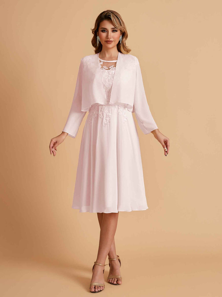 Robe de mère de la mariée courte et élégante en mousseline de soie trapèze