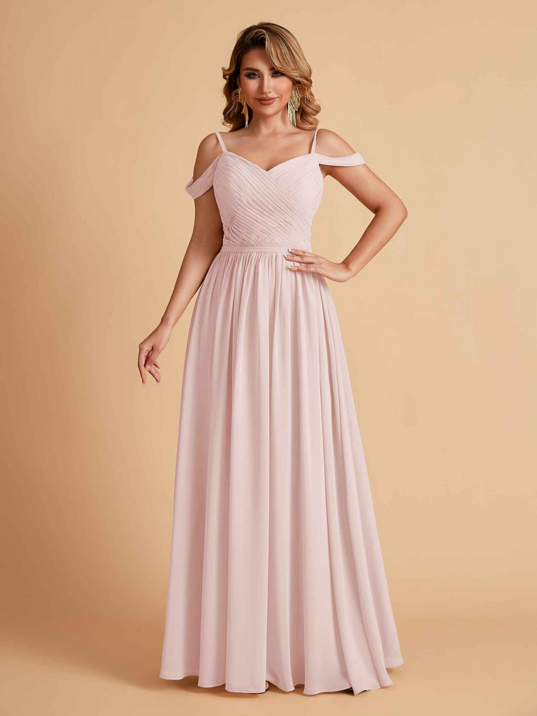 Robe élégante en mousseline trapèze épaules dénudées col en V