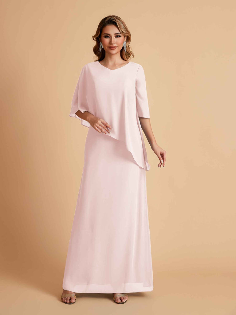 Robes élégantes en mousseline de soie manches mi-longues et col en V