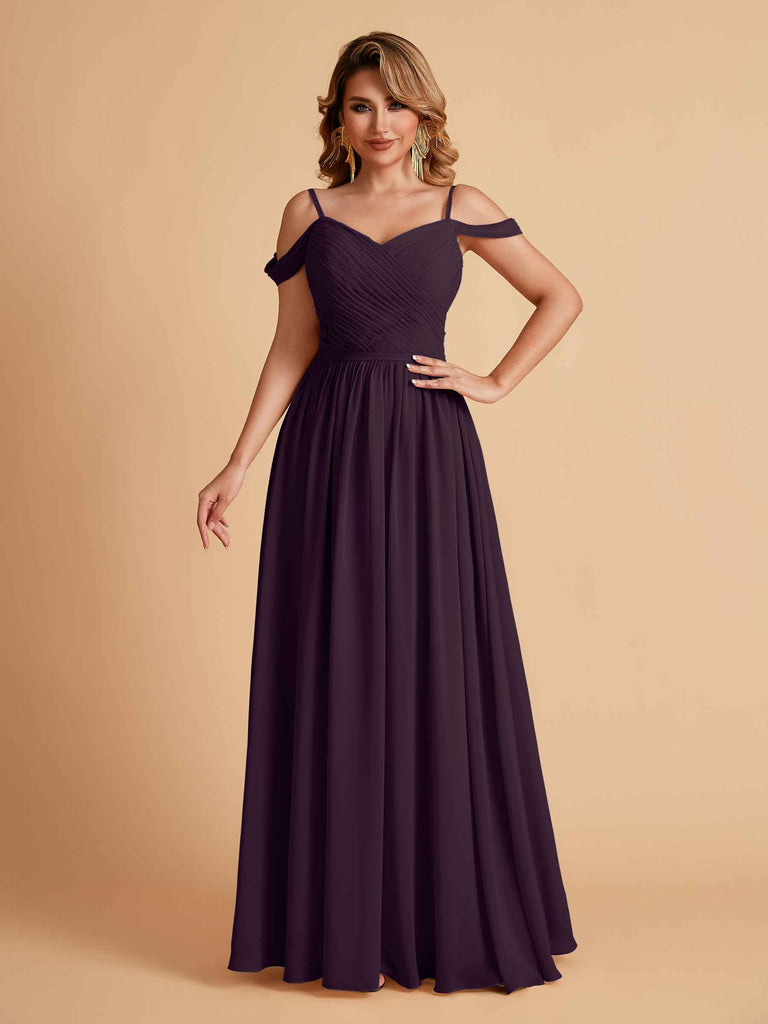 Robe élégante en mousseline trapèze épaules dénudées col en V