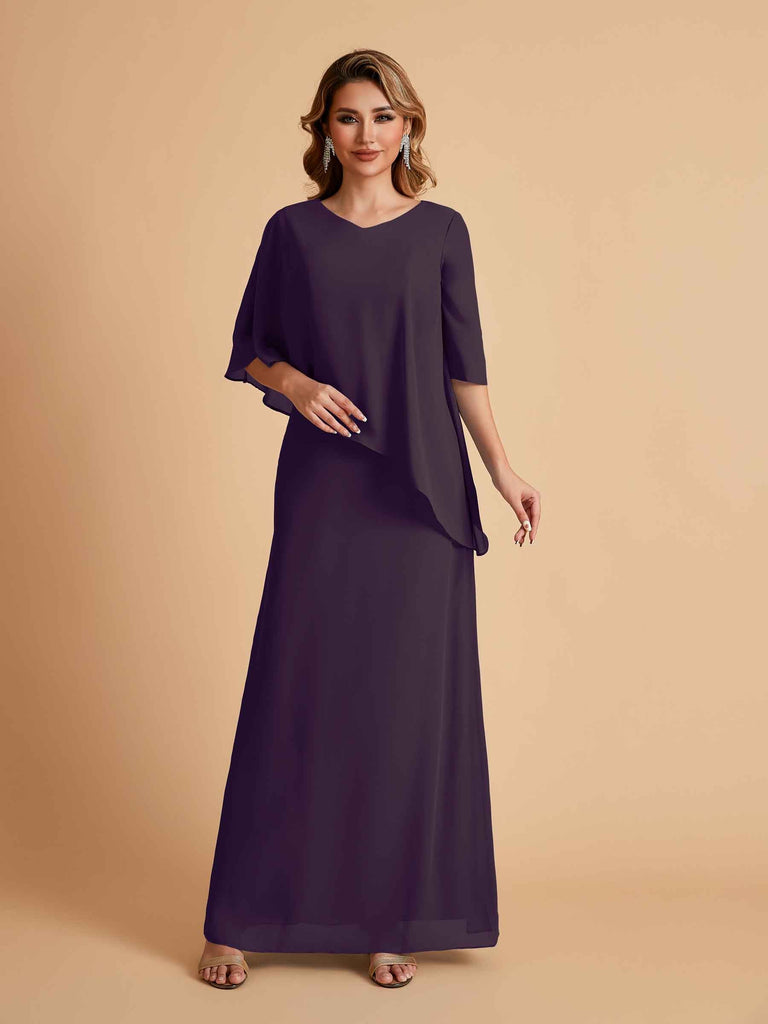 Robes élégantes en mousseline de soie manches mi-longues et col en V