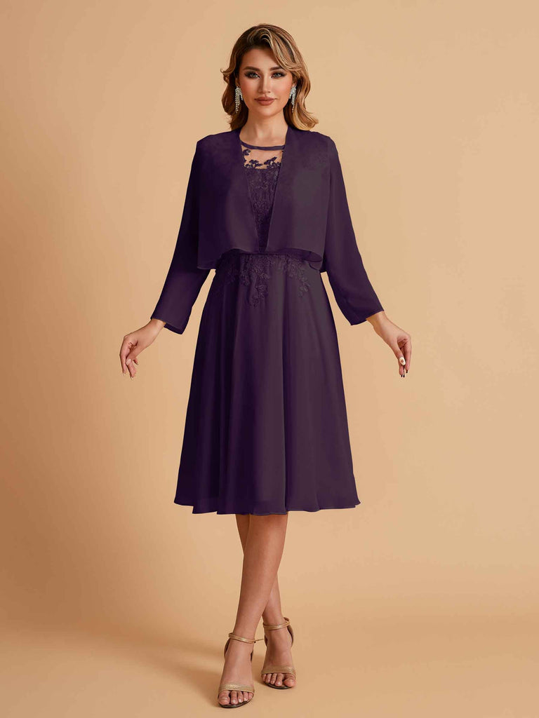 Robe de mère de la mariée courte et élégante en mousseline de soie trapèze