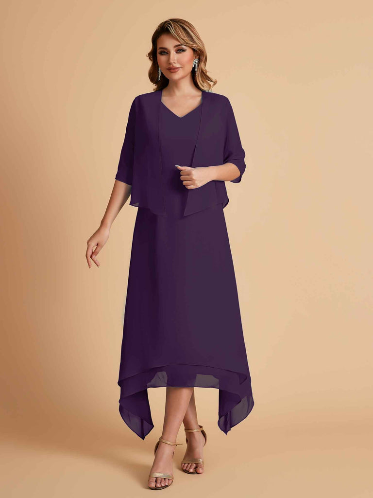 Robes de mère de la mariée élégantes en mousseline à manches courtes