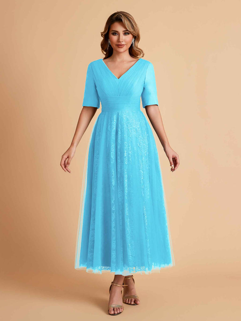 Robes de mère de la mariée élégantes manches mi-longues et col en V