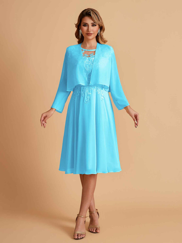 Robe de mère de la mariée courte et élégante en mousseline de soie trapèze