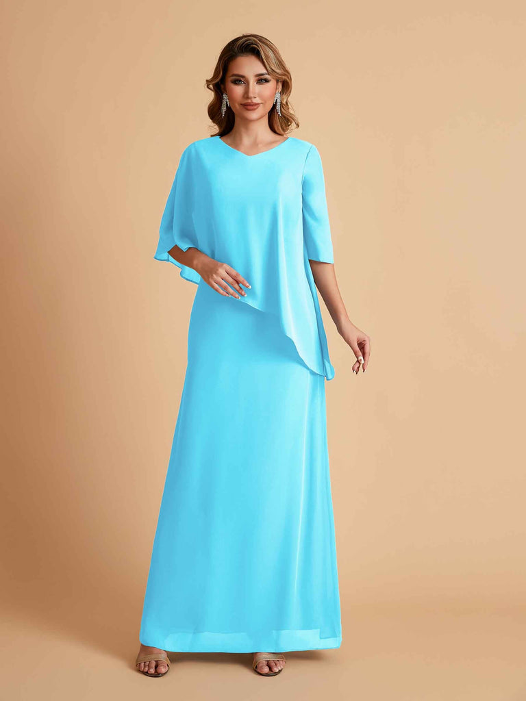Robes élégantes en mousseline de soie manches mi-longues et col en V