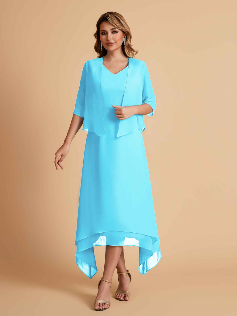 Robes de mère de la mariée élégantes en mousseline à manches courtes