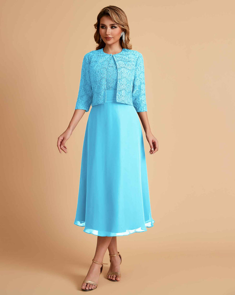 A-ligne sans manches Robe de mère de la mariée élégante longueur thé