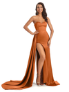 Orange brûlé sexy fente sirène longues robes de demoiselle d'honneur