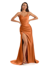 Orange brûlé sexy fente sirène longues robes de demoiselle d'honneur