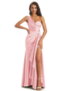 Rose Sexy Fente Soyeux Satin Sirène Longue Robes De Demoiselle D'honneur