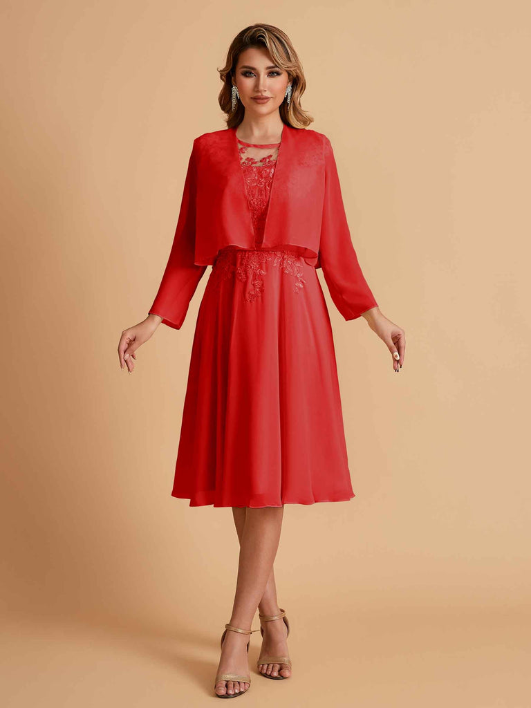 Robe de mère de la mariée courte et élégante en mousseline de soie trapèze