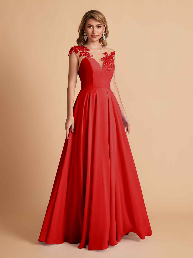 robes d'invitées de mariage en mousseline haut en dentelle illusion col en V
