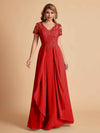 Robe en mousseline de soi col en V haut en dentelle