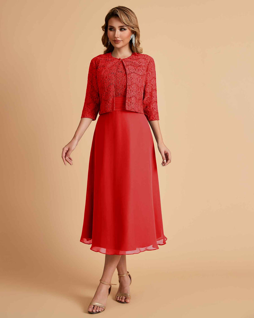 A-ligne sans manches Robe de mère de la mariée élégante longueur thé