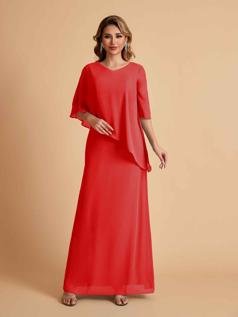 Robes élégantes en mousseline de soie manches mi-longues et col en V