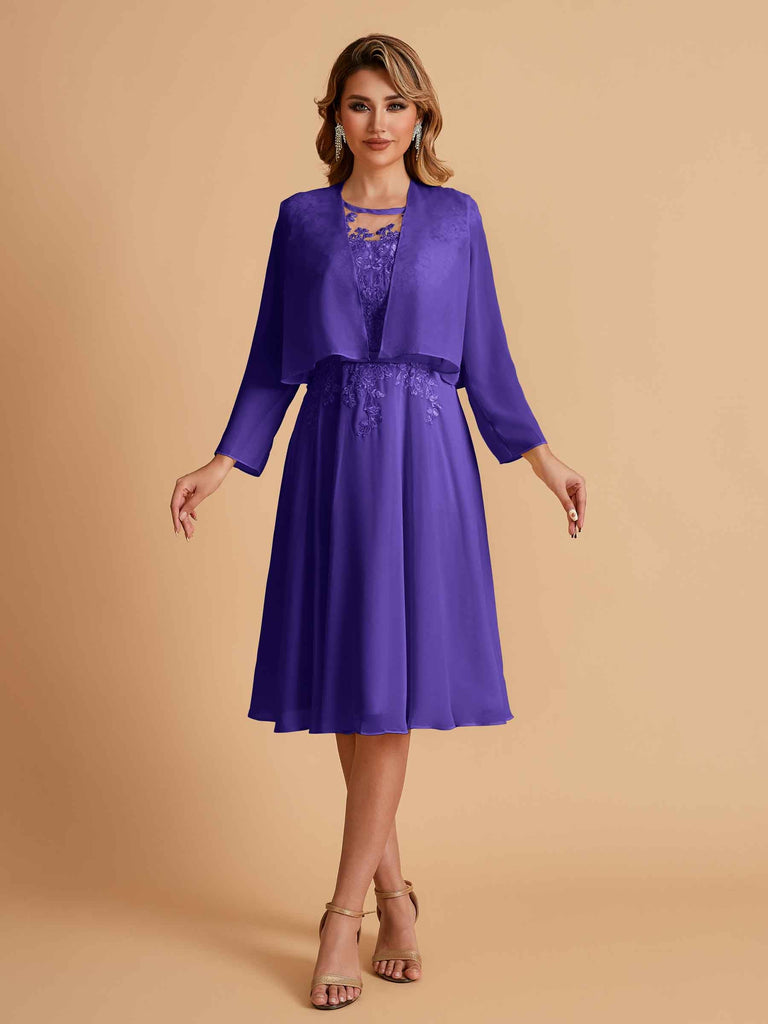 Robe de mère de la mariée courte et élégante en mousseline de soie trapèze