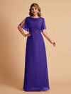 Robes de mère de la mariée en mousseline de soie manches mi-longues et bijoux