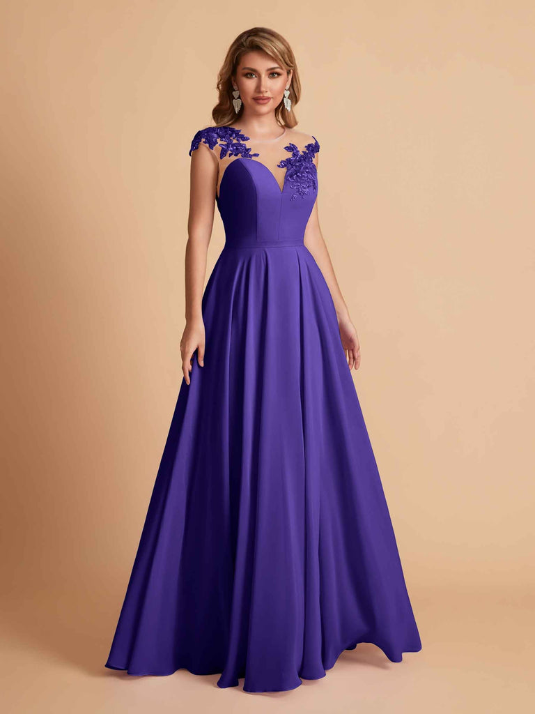robes d'invitées de mariage en mousseline haut en dentelle illusion col en V