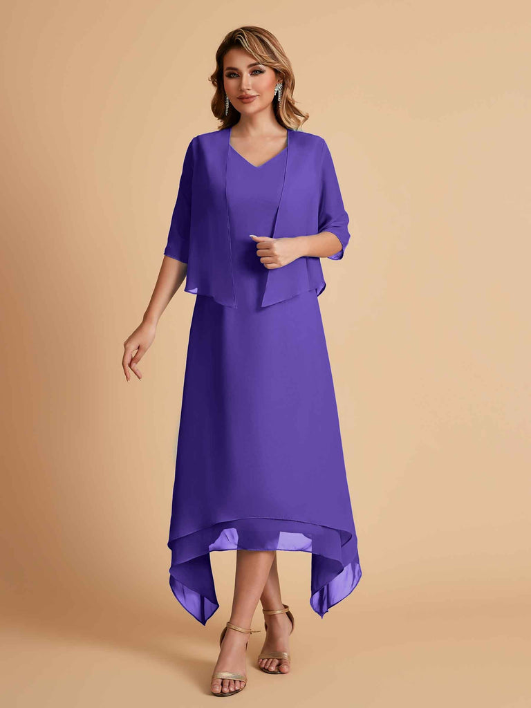 Robes de mère de la mariée élégantes en mousseline à manches courtes