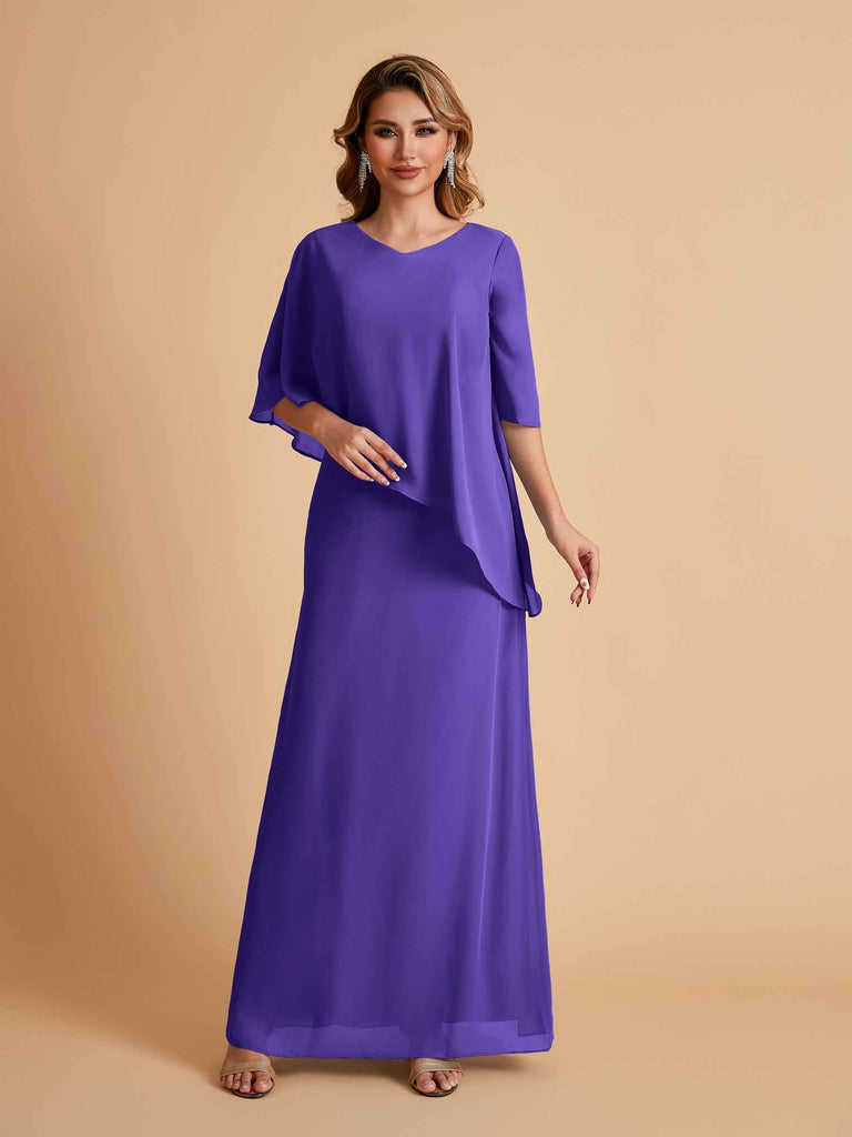 Robes élégantes en mousseline de soie manches mi-longues et col en V
