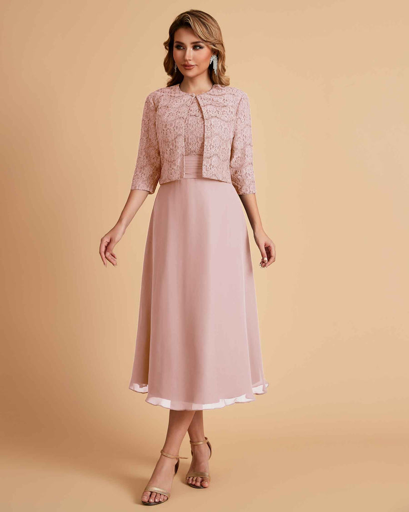 A-ligne sans manches Robe de mère de la mariée élégante longueur thé