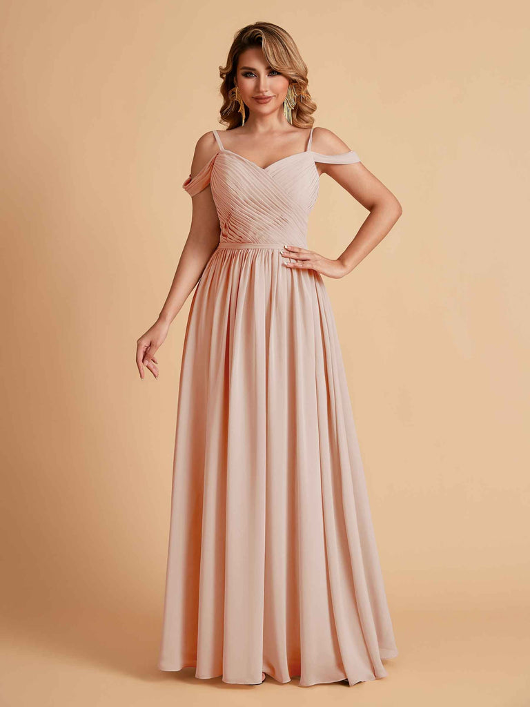 Robe élégante en mousseline trapèze épaules dénudées col en V