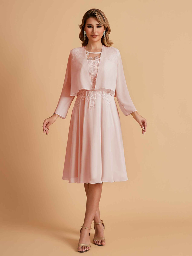 Robe de mère de la mariée courte et élégante en mousseline de soie trapèze