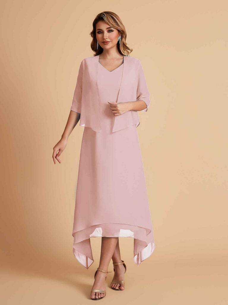 Robes de mère de la mariée élégantes en mousseline à manches courtes