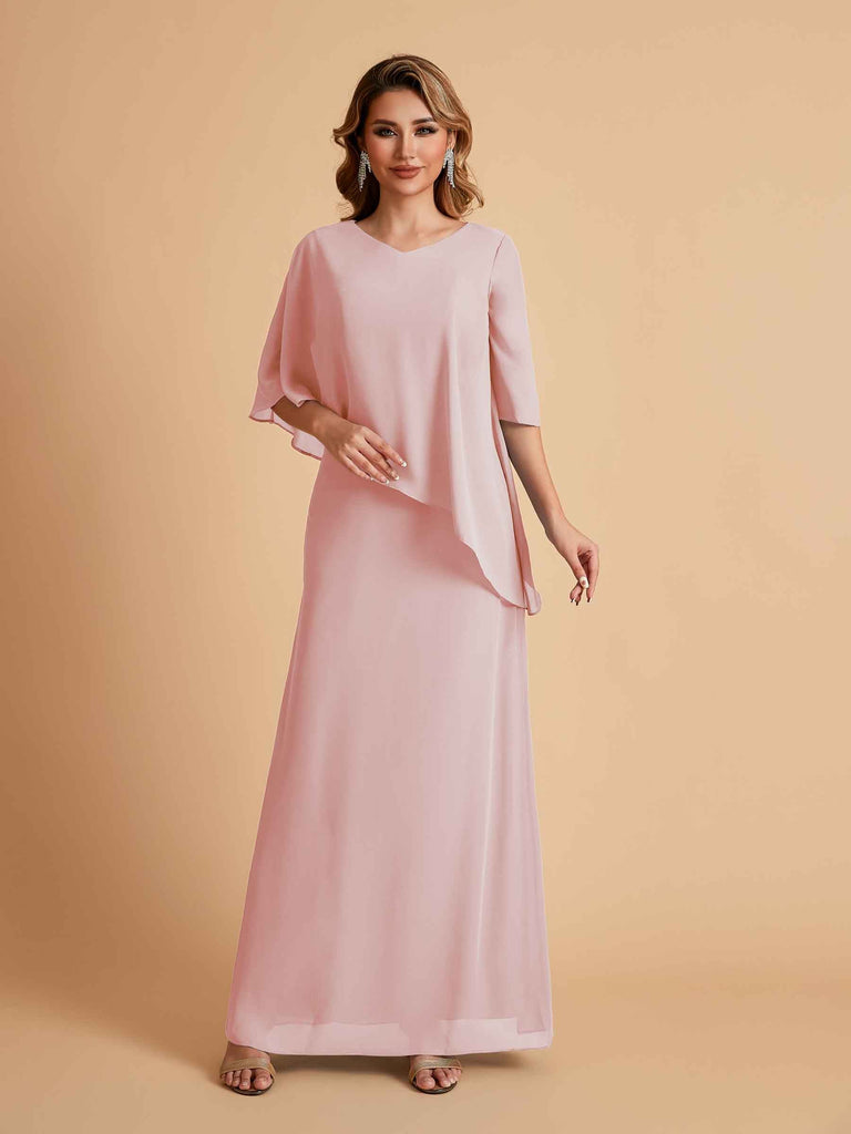 Robes élégantes en mousseline de soie manches mi-longues et col en V