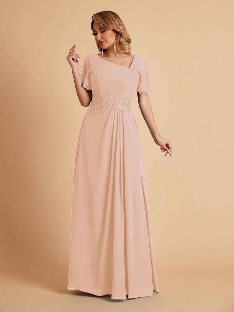 Robes de mère de la mariée élégantes coupe trapèze manches courtes et col en V