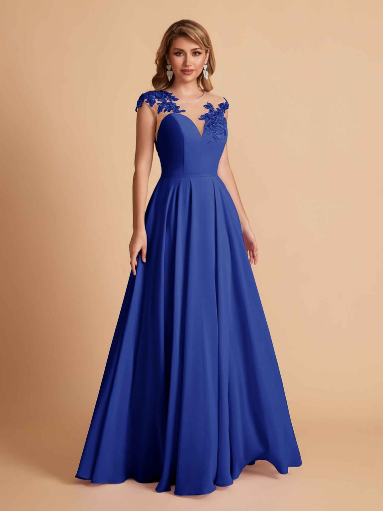 robes d'invitées de mariage en mousseline haut en dentelle illusion col en V