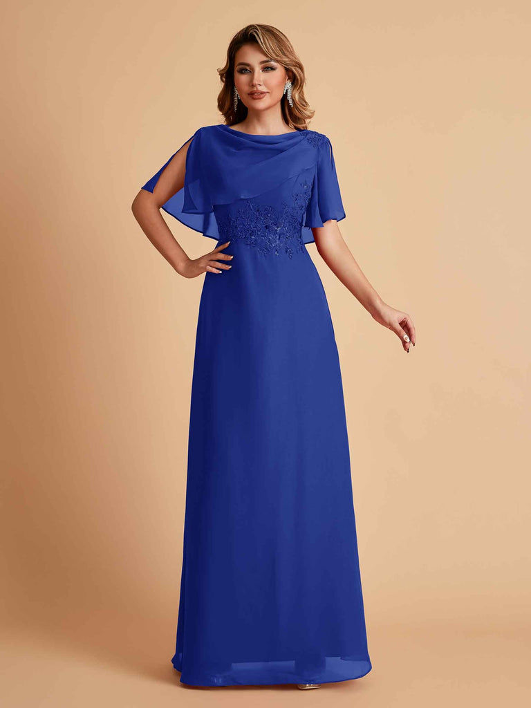 Robes de mère de la mariée en mousseline de soie manches mi-longues et bijoux