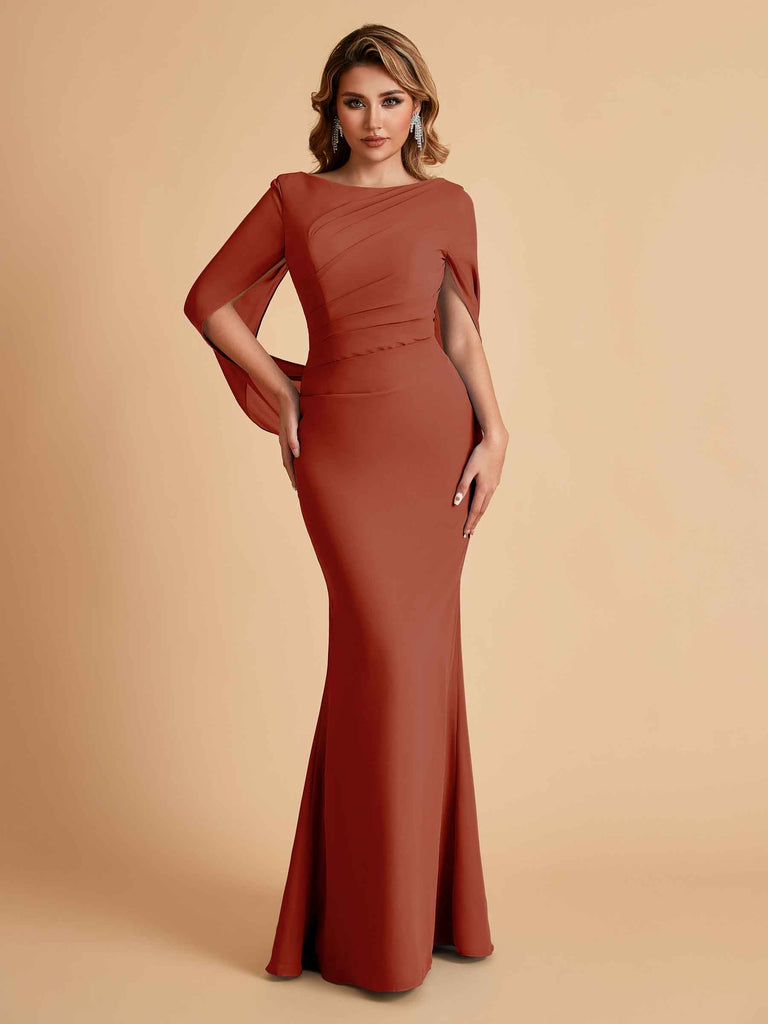 Robes de mère élégantes en mousseline de soie à manches mi-longues et perles